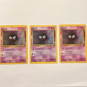 (LOT OF 3 CARDS) Gastly | Shadowless | Base Set | 50/102 | 1999 | WOTC | Pokémon